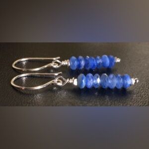 Faceted Kyanite & Sterling Earrings w Hill Tribe Accents Natural Blue Gemstones